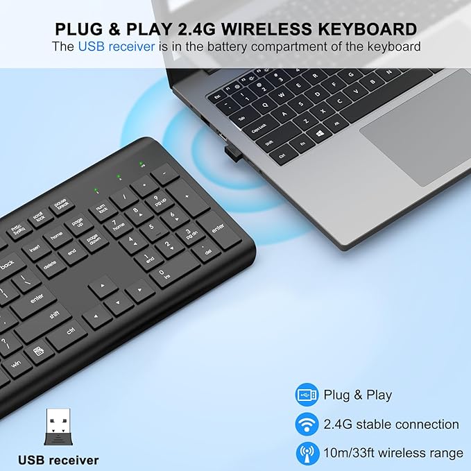 EDJO Wireless Keyboard, 2.4G Full-Sized Cordless USB Silent Computer Keyboard - Image 2