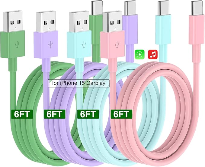 Car Carplay Cable for iPhone 17 16 15 Charger Cord, 3/3/6/6FT USB A to USB C by Cabepow