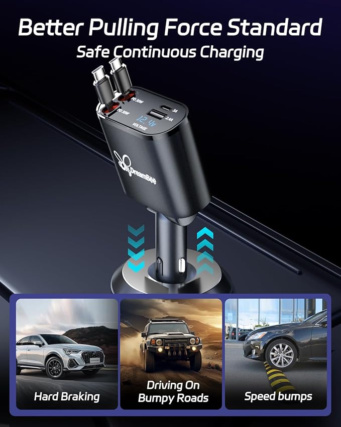 DreamBee Retractable Car Charger, 66W Super Fast USB Car Phone Charger - Image 7