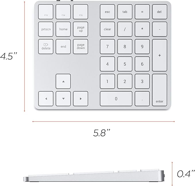 Satechi Bluetooth Extended Numeric Keypad, Slim Rechargeable 34-Key Numberpad - Image 5