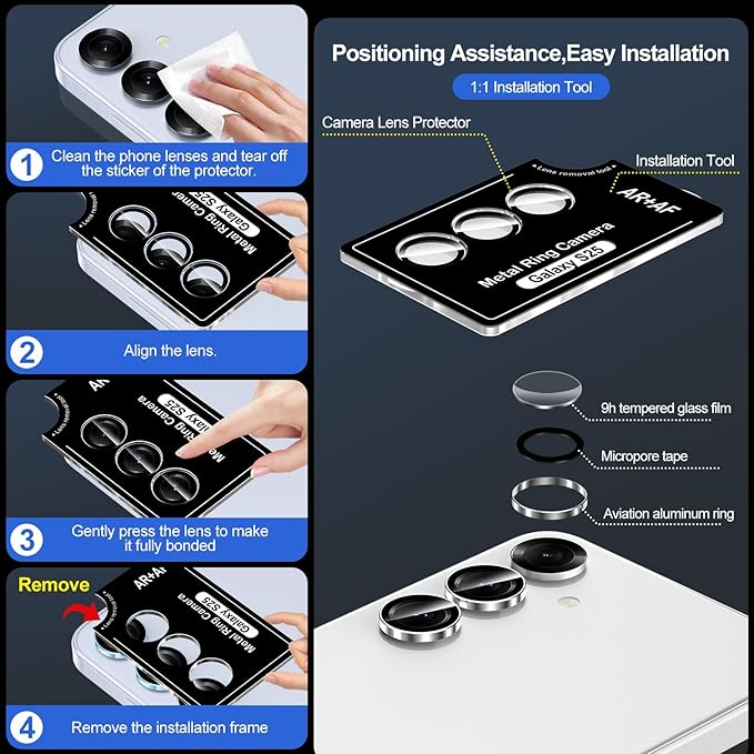 for Samsung Galaxy S25 Camera Lens Protector, Individual Metal Ring Tempered - Image 6