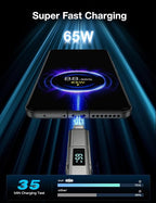 4 in 1 USB C Cable with Wattage Display, 65W Flat Nylon Braided Multi Charge - Image 4