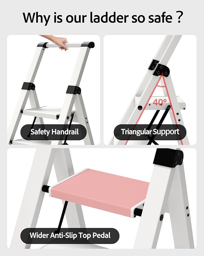 Taranta 3 Step Ladder, Lightweight Aluminum Step Stool - Image 3