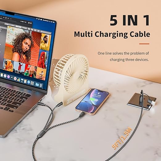 Multi Charging Cable 5 in 1, Nylon Braided USB C Multiple Charger Cord - Image 3