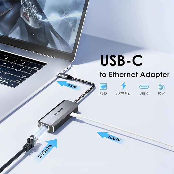 WAVLINK USB C to Ethernet Adapter 2.5 Gbps, USB to 2.5G Ethernet Adapter - Image 2