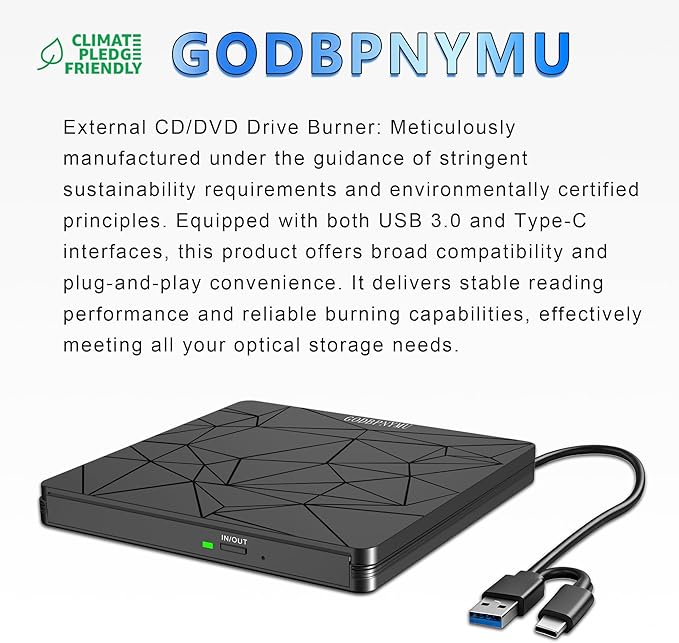 External DVD Drive USB 3.0 USB-C CD Burner CD/DVD Player Optical Drive - Image 3