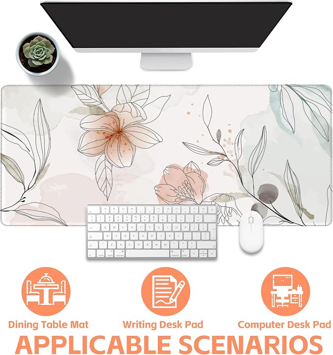 Mouse Pad Large Flowers Watercolor Texture Non-Slip Gaming Desk Mat - Image 4