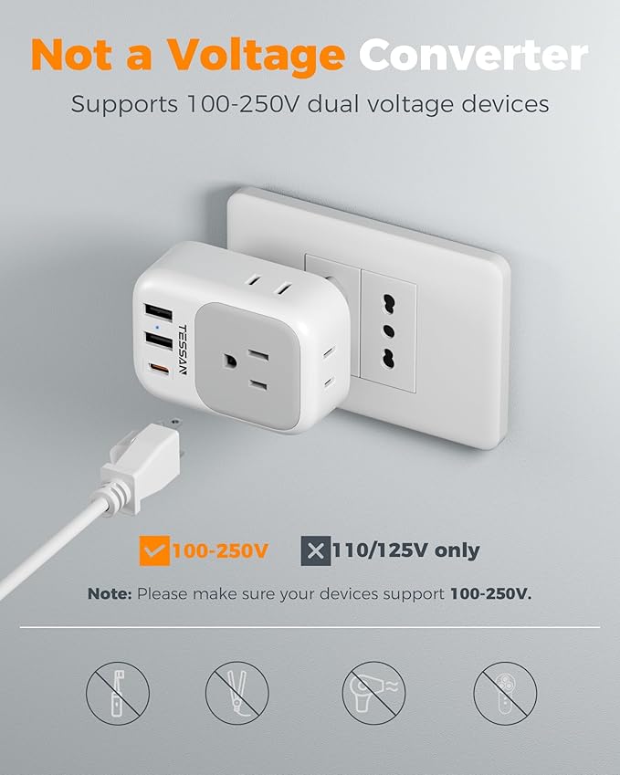 Italy Travel Plug Adapter 2 Pack, TESSAN Italy Power Adaptor - Image 6