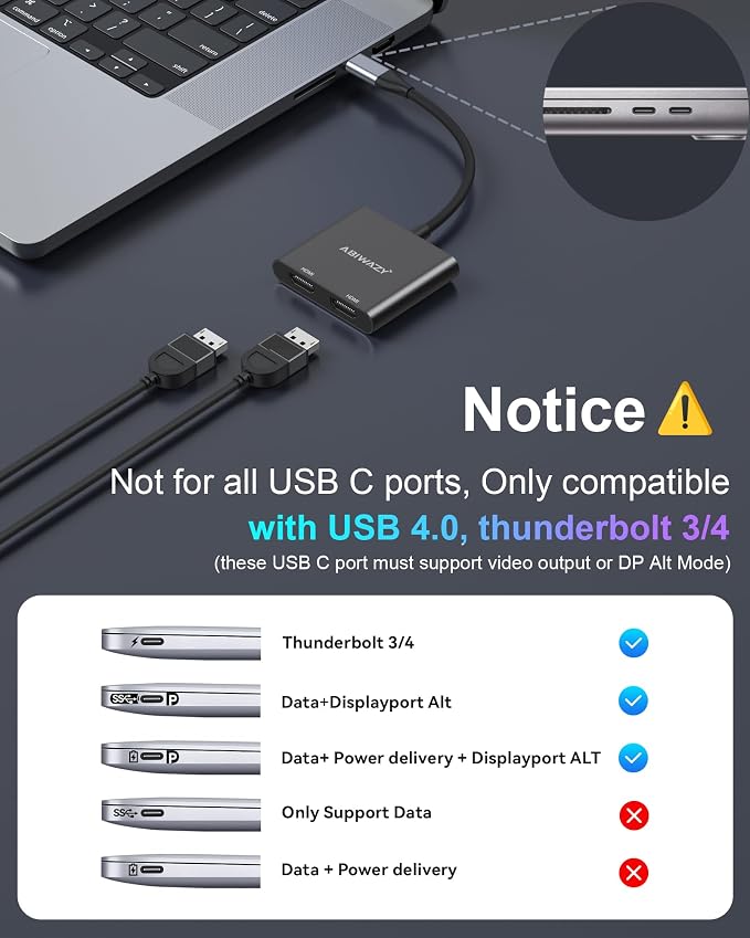 USB C to Dual HDMI Adapter 4K@60Hz, HDMI Splitter - Image 2
