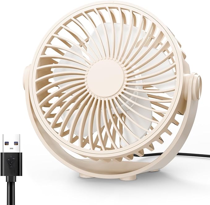 USB Desk Fan, 5 Inch Mini Portable, 3 Speeds Strong Airflow Personal Desktop by Edvision