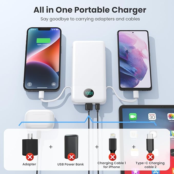 Portable Charger with Built-in Cables and AC Wall Plug 13800mAh, LCD Display - Image 8