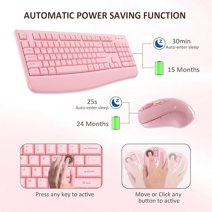 Wireless Keyboard and Mouse Combo, EDJO 2.4G Full-Sized Ergonomic Computer - Image 2