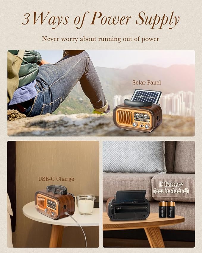 PRUNUS J-150 Portable Radio AM FM SW Bluetooth Speaker, Retro Radios Vintage - Image 2