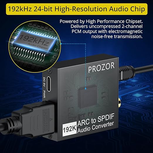 PROZOR 192KHz HDMI ARC to Optical Audio Adapter, 7ft/2.1m ARC Audio Extractor - Image 5