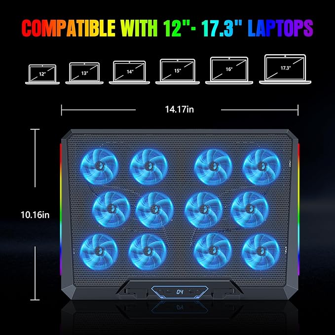 Laptop Cooling Pad with 12 Quiet Fans, Slim Portable - Image 6