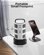 Power Strip Tower Surge Protector, JACKYLED 12 Outlets 6 USB Charging Station - Image 8