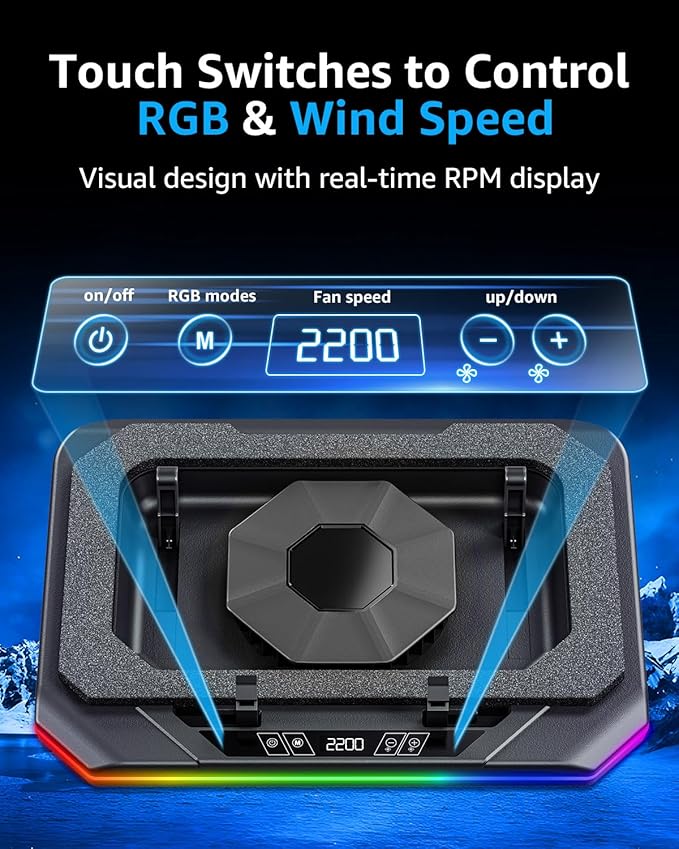 MOUNTUP RGB Laptop Cooling Pad for 13-19 Inch, Max 3500RPM Gaming Laptop Cooler - Image 6