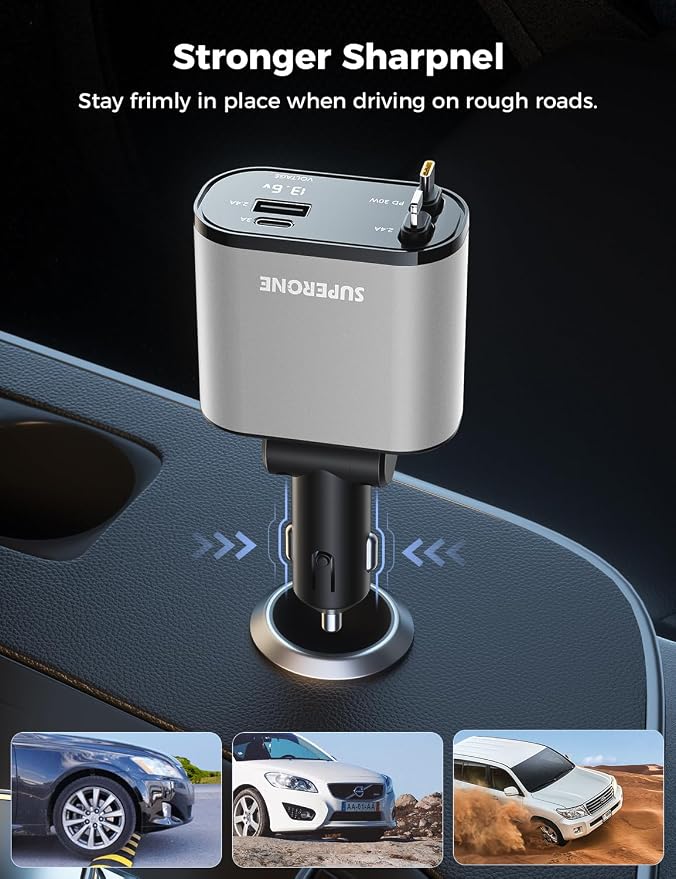 【Upgraded】 SUPERONE Retractable Car Charger 4 in 1, Fast Car Phone Charger - Image 4