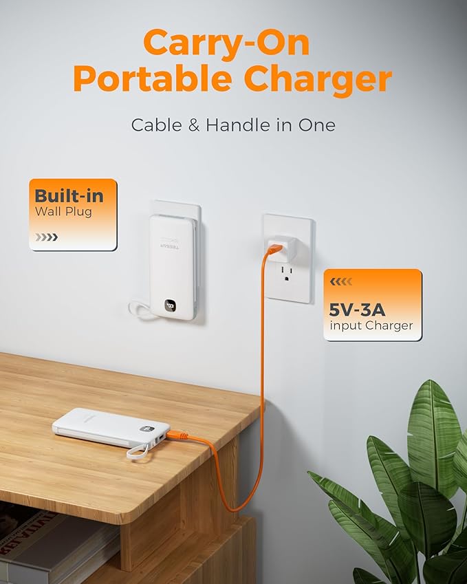 TESSAN Portable Charger with Built in Cables, 10000mAh Power Bank Fast Charging - Image 2