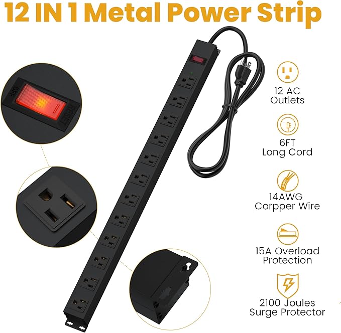 12 Outlet Long Power Strip Surge Protector - Image 4