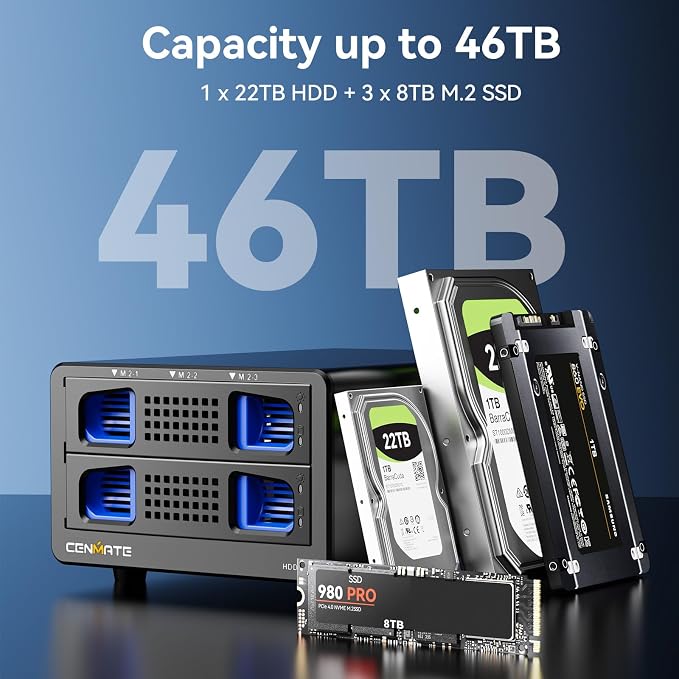 Hybrid 2.5/3.5" SATA HDD/SSD+3* M / B+M Key M.2 NVMe Enclosure - Image 2