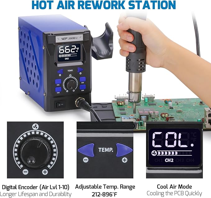 WEP 2009D-II Hot Air Soldering Station, Hot Air Rework Station - Image 4