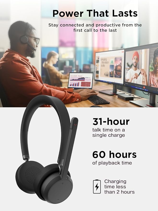 Lenovo Wireless Stereo Headset, Noise Cancelling Mic, 31-Hour Talk & 60-Hour - Image 8