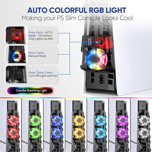 RGB PS5 Slim Light Cooling Fan, Temperature Controlled Fan Speed, Smart Memory - Image 2