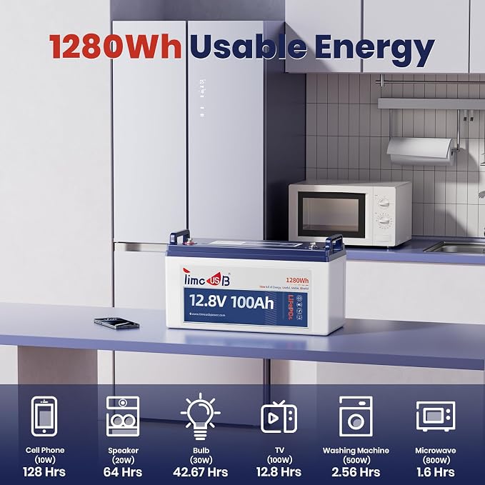 12V 100Ah LiFePO4 Battery, 4000+ Deep Cycle Lithium Battery, Built-in 100A BMS - Image 5