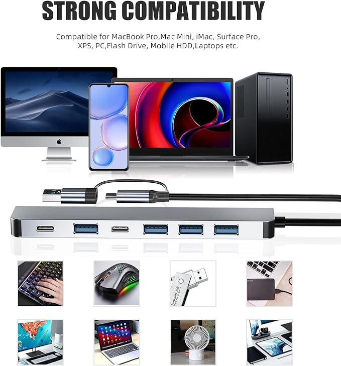 PANPEO Aluminum 7 in 1 USB C & USB Hub - Image 7