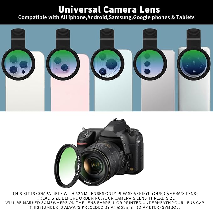 52MM CPL Filter for Phone, Clip-on Circular Polarizing Lens, HD Multi-Coated - Image 6