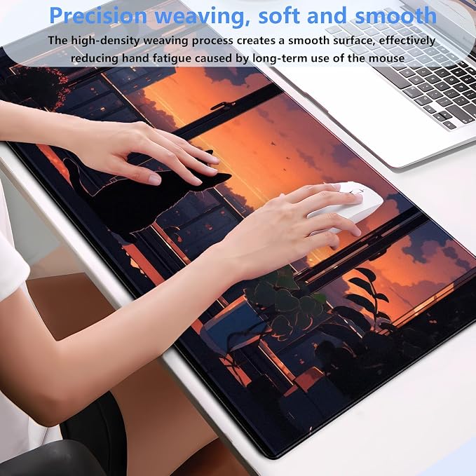 Lofi Aesthetic Desk Mat Cat Mouse pad Cute Orange Anime Mouse Pad Extra XL - Image 4