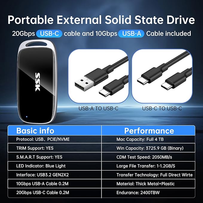 SSK 4TB SSD External Hard Drive, Portable SSD Drive up to 2000 MB/s, USB 3.2 - Image 8