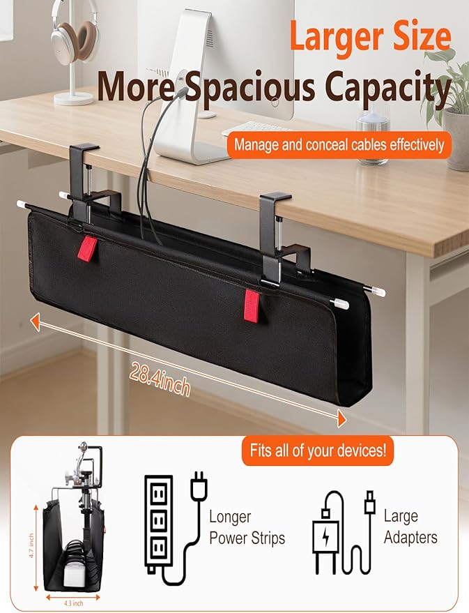 No Drill Under Desk Cable Management Tray - Image 3