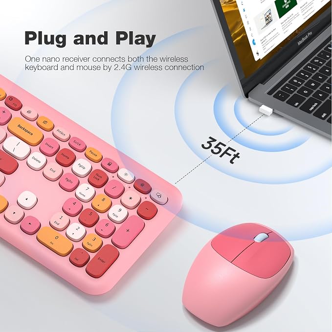 KNOWSQT Wireless Keyboard and Mouse Combo, Pale Pink Full-Sized 2.4G Silent - Image 2
