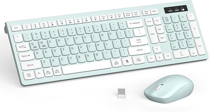 Wireless Keyboard and Mouse Combo, Full-Sized Wireless Keyboard and Adjustable by RECCAZR