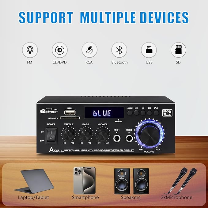 WOOPKER AK45 Pro Amplifier Home Audio Stereo Receivers - Image 2