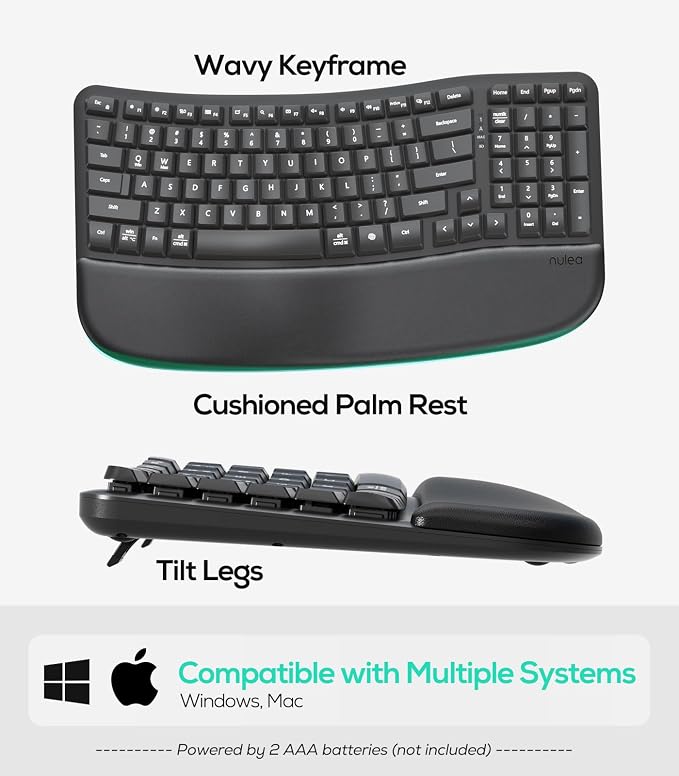 Nulea RT08 Wave Keys Wireless Ergonomic Keyboard - Image 7