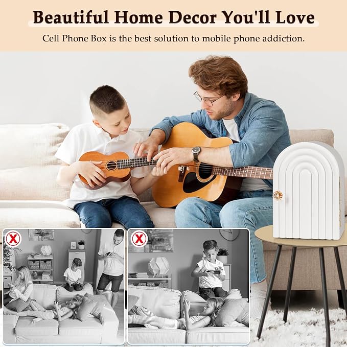 Phone Box for Family Time, Bamboo Cell Phone Jail, 3 Sections Hold 6 Phones - Image 5