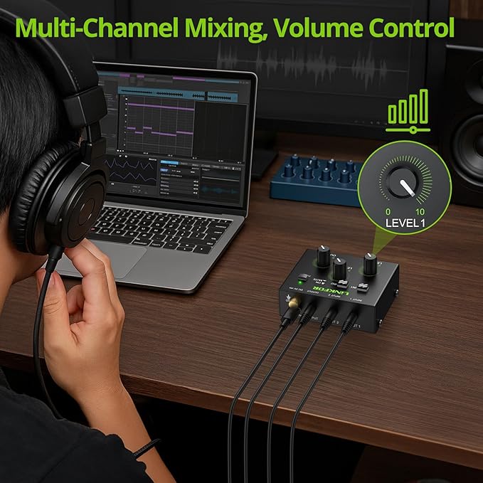 LiNKFOR 2 Channel 3.5mm Audio Mixer Stereo Audio Mixer Support RCA Input and - Image 2