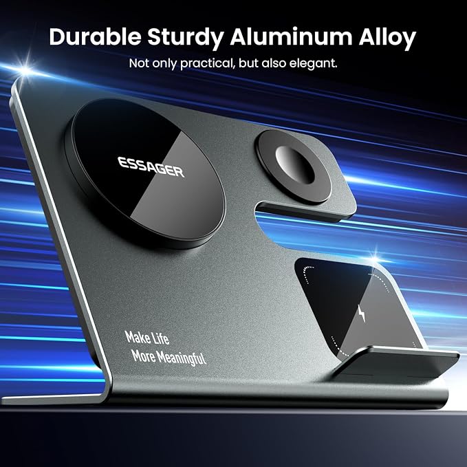 3 in 1 Aluminum Alloy Magnetic Wireless Charging Station Compatible - Image 3
