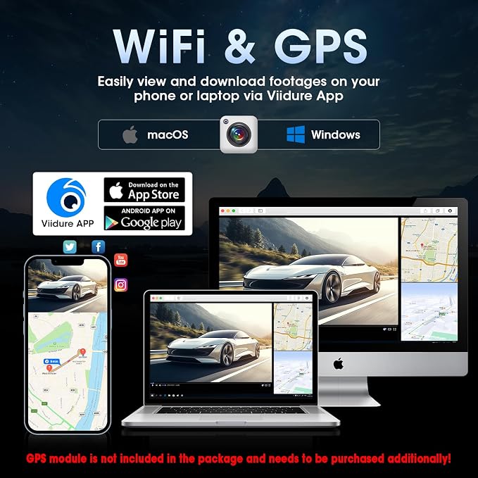 4K WiFi Rear View Mirror Camera 10’’ Mirror Dash Cam Front and Rear w Super - Image 4