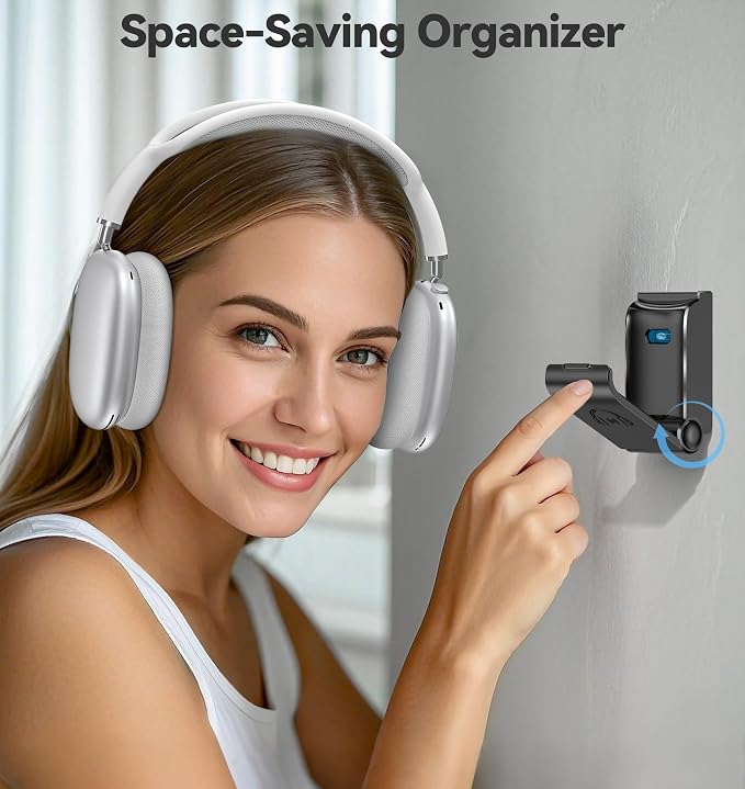 Headphone Stand, Wall Mount Headset Hanger, Gaming Headphone Holder Hook Clip - Image 2