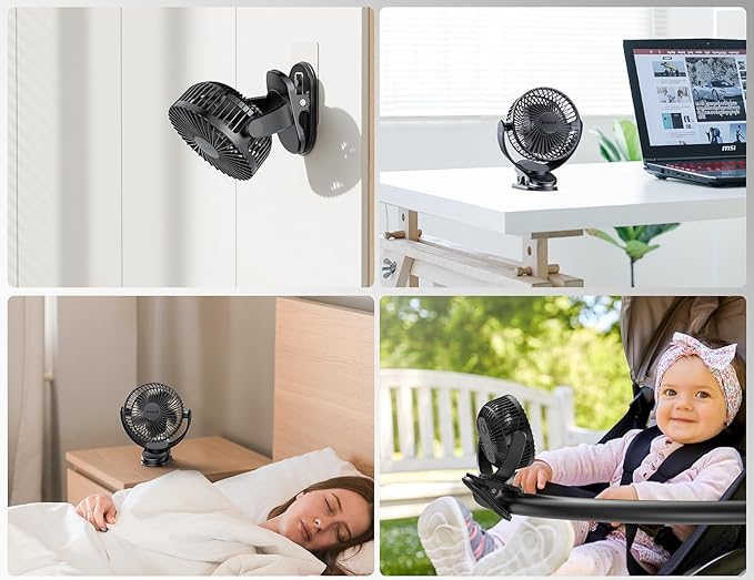 USB Personal Clip on Fan 5000mAh Battery Operated 6in, Type C, 3 Speed - Image 8