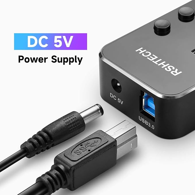 Powered UBS Hub, RSHTECH 7 Port USB 3.0/USB C Hub Upgraded Version Aluminum USB - Image 8