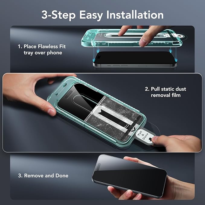ESR 3 Pack for iPhone 15 Pro Max Screen Protector, Full Coverage Tempered Glass - Image 2