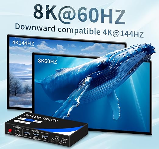 kvm Switch 1 Monitors 2 Computers 8K@60HZ，4K@120HZ，4 Port USB3.0（with 1 USB C - Image 5