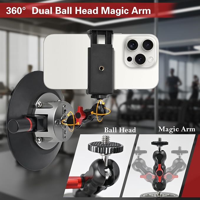 Suction Cup Camera Mount with Ball Head Magic Arm, 5.9"/15cm Air Pump Vacuum - Image 5