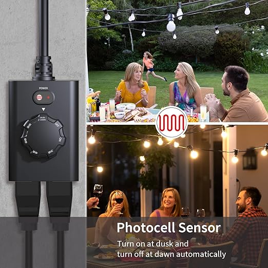 Minoston Outdoor Timer for Lights 2 Pack, Dusk Dawn Outdoor Timer Outlet 2 - Image 3