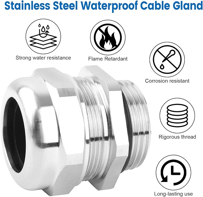 1" NPT Stainless Steel Waterproof Cable Gland, IP68 Waterproof Adjustable Cable - Image 4